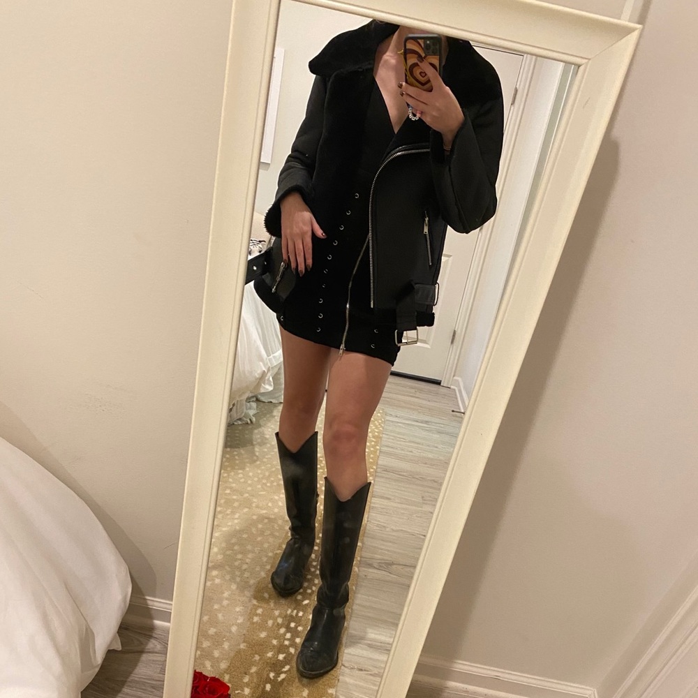 Black suede zip up dress